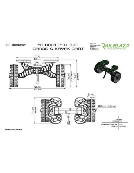 Chariot Kayak C-TUG Vert et Noir - Chariot de qualité - Railblaza